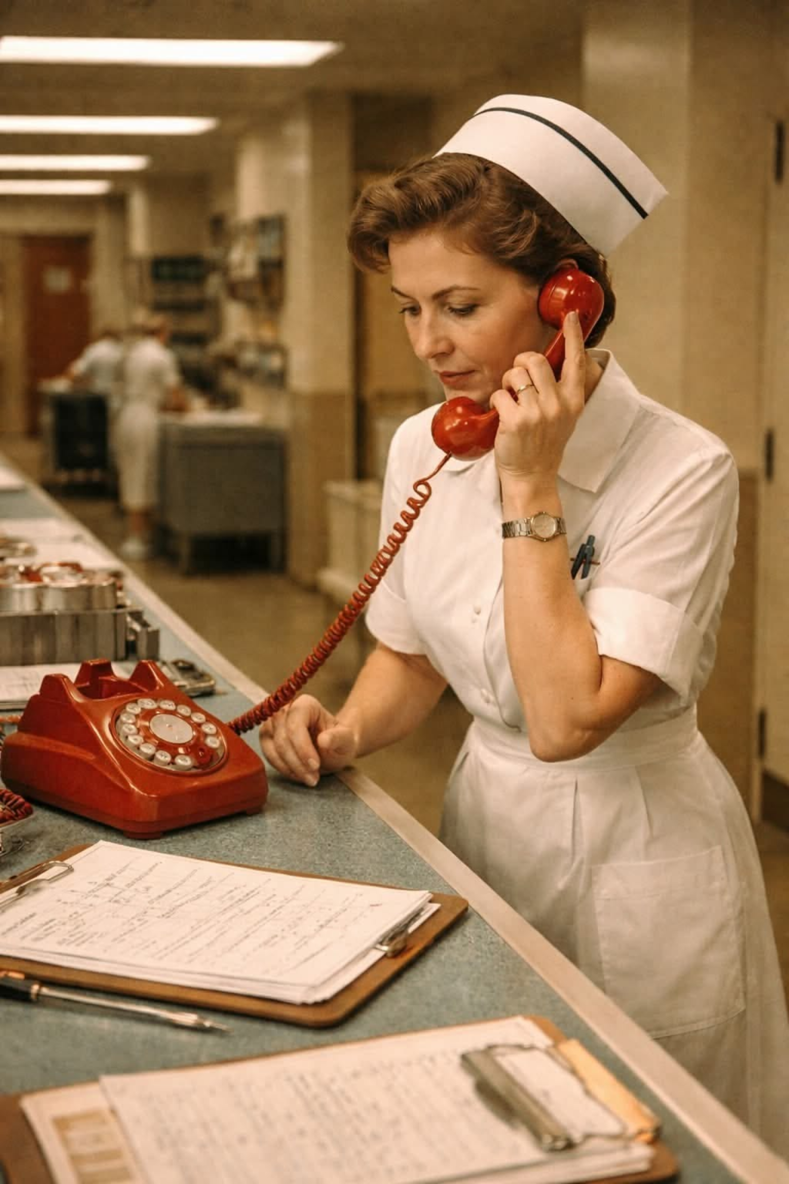 A nurse coordinating a patient placement on the phone